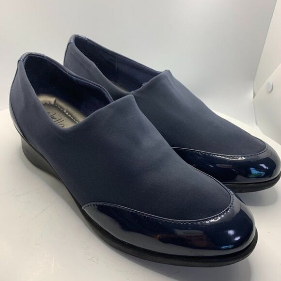 Abella Slip on Navy Patent Loafer 2" Heel - Picture 1 of 10